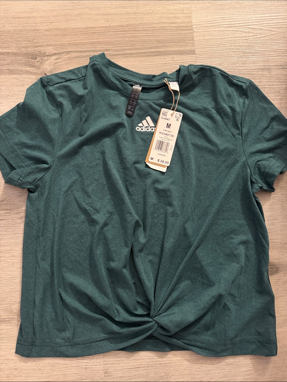 adidas Women's Teal Green Knot-Front Short Sleeve Tee